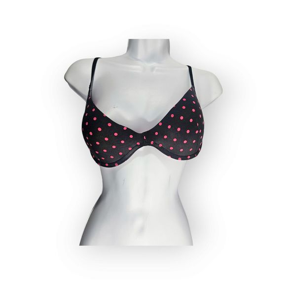 Firtitude Bra 36C Black Pink Polka Dot Push-Up Padded Underwire Back Closure - Picture 1 of 11